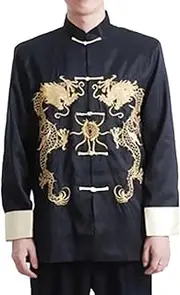 [Generic] Men Traditional Tang Jacket Kung Fu Wing Chun Uniform Chinese New Year Party Long Sleeve Top Coat