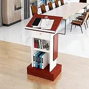 Office Podium Table, Stand Portable Lecterns Multifunctional Lectern with Storage, Speech Podium with Reserved Wire Hole for Conference Office School