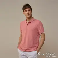 在飛比找Yahoo奇摩購物中心優惠-GIORDANO 男裝素色滾邊線條POLO衫 - 34 杏粉