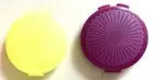Tupperware Mini Clamshell Pill Keepers Round Pocket Containers Yellow & Maroon