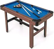 Costway 1.2M Pool Table for Kids & Adults, Wooden Billiard Game Table w/Full Set of Balls, 2 Cue Sticks, 2 Chalks, Triangle, Brush, Indoor Outdoor Mini Compact Pool Table for Family Game Bar