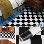 Checkered Black and White Vinyl Flooring Roll 15.8X78.8 in Floor Contact Paper W