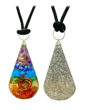 7 Chakras Copper Coil Teardrop Orgonite Pendant Healing Necklace EMF Protection