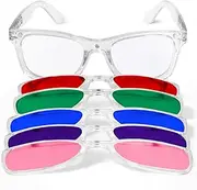 GloFX Snaps: Clear Frame Color Therapy Glasses – Snap-On Magnetic Clip-On Lenses for Migraine Relief, Chakra Balancing & Full Spectrum Light Therapy