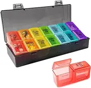 Weekly Pill Organiser, Pill Box Organiser 2 Times A Day, 7-Day Pill Case Tablet Boxes AM PM, Travel-friendly Design Pill Box Pills/Vitamins/Fish Oil/Supplements (Rainbow)