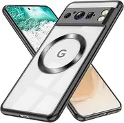 [RUNGOS] for Google Pixel 8 Pro Case Magsafe Crystal Clear [Stable Magnetic] [10Ft Drop Tested] Slim Shockproof Case for Google Pixel 8 Pro, Pixel 8 Pro Phone Case Thin Cover 6.7'' 2023, Clear Black