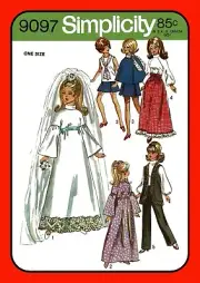 11½" Doll Clothing Bridal GOWN and More Simplicity 9097 Vtg 1970 Sewing Pattern