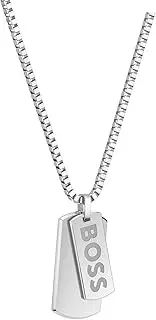 [HUGO BOSS] Men's Devon Stainless Steel 1580575 Pendant Necklace, SILVER, One Size