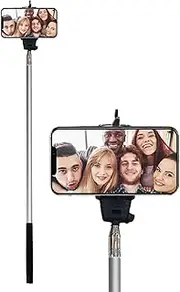 Laser Bluetooth Selfie Stick with Adjustable Phone Holder, Extends to 100cm, Built-in Shutter Button, Micro USB Rechargeable, Spring Lock, Fits 5cm to 8cm Phones, Ideal for Travel and Group Photos