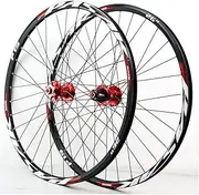 Bicycle Wheelset MTB Bike Wheel AM 26 27.5 29 Inch Sealed Bearing Bicycle Wheelset for 8-11 Speed Cassette Flywheel Disc Brake Double Wall Alloy Rim QR 6 Pawl 32 Spoke (Color : Red, Size : 26 inch)