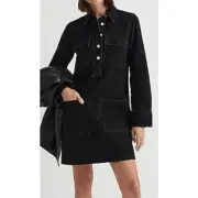 Madewell Popover Mini Patch Pocket Clean Black Denim Shirtdress US Women's S New