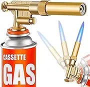 Butane Blow Torch, Professional Kitchen Torch Lighter, All Metal Gold, 360° Reverse Use, Adjustable Flame Shape Strength Gas Burner for Desserts Creme Brulee Baking BBQ Baking(Fuel Not Included)