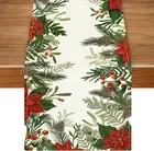 Christmas Winter Table Runner, 13X72 Inch Red Floral Leaves Holly Pine Cone Xmas