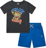 [Volcom] Toddler Boy Shorts Set - 2 Piece Short Sleeve Graphic Tees and Shorts for Boys - Toddler & Little Boys Summer Outfits