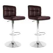 Set of 2 Gas Lift PU Leather Bar Stools Chocolate