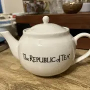 The Republic of Tea Teapot White Ceramic Collectible Lid Mesh Infuser Basket