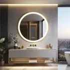 Gold Round Bathroom Mirror Aluminum Frame Wall Makeup Mirror Stepless Dimming AU