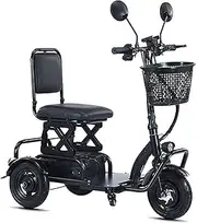 Folding Mobility Scooter, Lightweight 3-Wheel Travel Scooter with Storage Basket/Mobile Phone Holder/LED Safety Light, Dual Braking System and Continuity Up 40km, 200KG Load Bearing,for Elderly