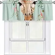 LHBWCVN Giraffe with Floral Valances for Windows, Rod Pocket Window Treatment Drapes Farmhouse Kitchen Curtains Short Blackout Window Curtains for Living Room Bedroom Decor 54x18 Inch