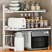Microwave Shelf Expandable Microwave Oven Rack Shelf Stand kitchen counter shelf unit wall mounted Desktop Printer Heavy Duty Storage Solution Organiser Stand Bakers Pot Pan Grill (White 3Tiers)