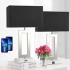 22Set of 2 Black Touch Table Lamps with 2 USB Ports 3 Way Dimmable Touch Lamps f