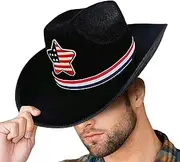 [Generic] Cowboy Hats for Women | Patriotic Flag Cowgirl 4th of July Hat,Five-Pointed Star Classic Western Felt Headwear, Costume Accessory for Men Women