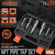 6 Pcs NPT Pipe Tap Set 1" 3/4" 1/2" 3/8" 1/4" 1/8" With Case Carbon Steel Inch