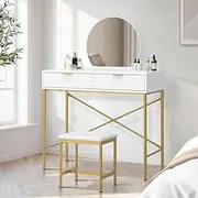 Oikiture Dressing Table Stool Set - Vanity Makeup Mirror with Drawers for Bedroom