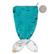 Teal Sequins Mermaid Tail Zipper Case Polyester Cosmetic Make Up Organizer