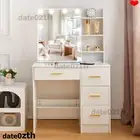 Dressing Table LED 10 Bulbs Makeup Table with Sliding Mirror Vanity Desk White