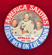 1969 Apollo 11 First Men On Moon Armstrong Aldrin - 3-1/2" Pin - Pinback Button