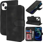 Cavor for iPhone 13 Mini Case Leather Wallet Folio Flip Cover with Kickstand and Photo Holder Card Slots Protective Shockproof Phone Cases-Matte Style Black