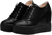 [ACE SHOCK] Wedges Sneakers for Women White, Platform High Heel Low-top Walking Sneakers Black Fashion
