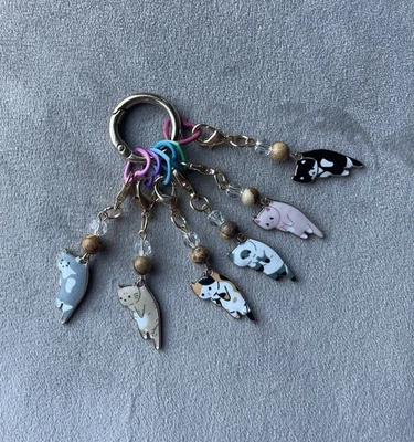BEADED STITCH MARKERS With Cat Charm For Knitting Crochet Set Of 6