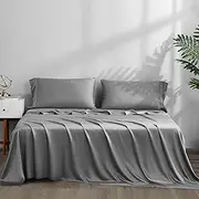 ACCURATEX Bamboo Sheets Queen Size - 100% Viscose Made from Bamboo, Luxury Hotel Style Cooling Sheet Set for Hot Sleepers, Super Soft Breathable Bedding Sheets up to 45 CM Deep Pockect,Grey