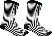 [Fine Fit] Men's Black and White Stripe Socks - 2 Pairs