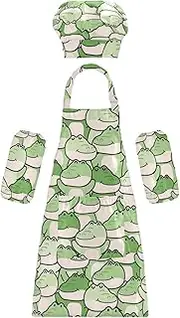 AIXIWAWA Kids Apron Chef Hat Set, Child Kitchen Bib Aprons Adjustable for Cooking Baking Painting (Cute Crocodile)