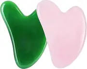 GuaSha for Face Massager,Guasha Facial Tools,Gua Sha,Natural Jade Stone Scraping Massage Tool for Face, Eyes, Neck and Body SPA Acupuncture Therapy Trigger Point Treatment (1 Pink Jade & 1 Jade Green)