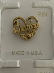 Vintage Grandma Pin Lapel Collar Made In USA On Card Gold Toned Mothers Day