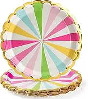 PARTY GO 16 Pcs 7" Paper Plates for Dinner and Dessert Disposable Plates Party Supplies Pack for Graduation Holiday Wedding Birthday Party Baby Shower Decorations Rainbow
