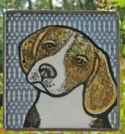 Beagle Dog Windshop stained glass suncatcher kiln-fired 4"x 4" #81