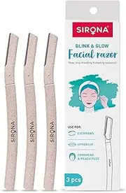 Sirona Blink and Glow Face Razor for Women - 3 Razors | Facial & Upper Lips Hair Removal, Eyebrow Shaper & Dermaplaning Tool