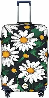 [Pvinnk] Floral Flowers Daisies Print Protective Luggage Cover Elastic Washable Suitcase Protector Travel Gear Protector, White, Medium