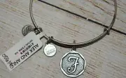 NEW NWT Alex and Ani Letter Initial F Charm Bangle Silver Bracelet