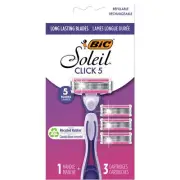 BIC Soleil Click 5 Women's Disposable Razor with Handle, 3 Count