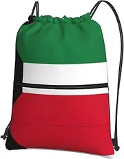EdWal Kuwaiti Flag Print Drawstring Backpack Gym Bags Sports Bags With Zipper Pocket For Travel Swimming Beach, Black, One Size