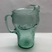 Vintage Coca Cola Pebbled Clear Green Glass Pitcher Ice Lip 64 Oz Coke Server