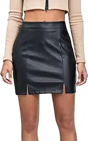 [Aosufei] Women's Slim Zipper Split Hem Skirt Sexy Bodycon Leather Pencil Skirt Elegant Solid High Waist Mini Skirts