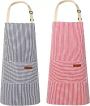 2 Pack Kitchen Aprons, Apron for Restaurant with Adjustable Neck Strap, 2 Pocket