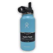 32oz Hydro Flask Water Bottle Stainless Steel Wide Mouth W/Straw Lid Light Blue